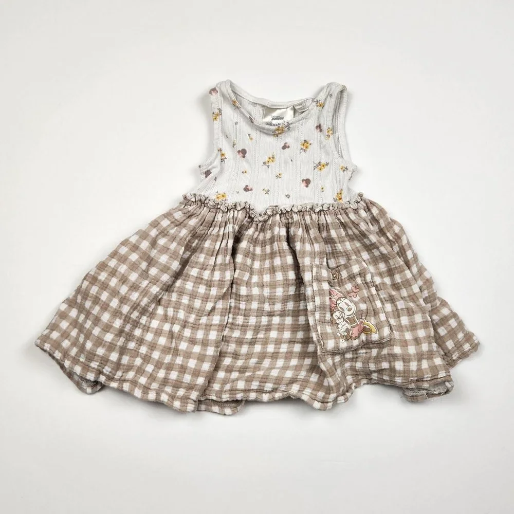 Disney Junior Minnie Mouse Pointelle Floral Plaid Sleeveless Dress sz 18m
